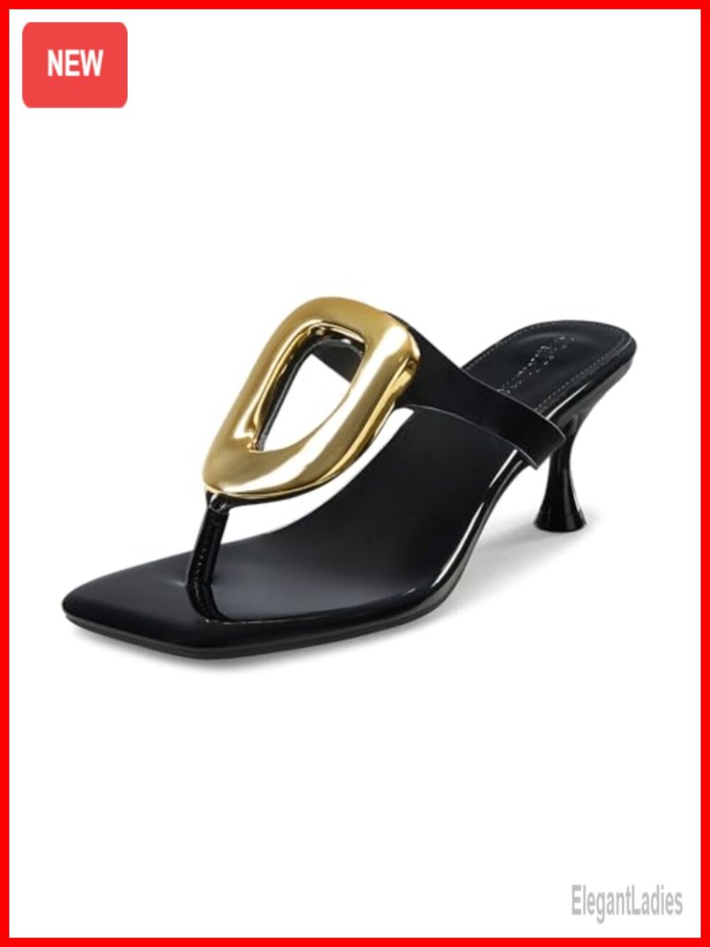 Women's Kitten Heel Sandals Gold Buckle Square Toe Slingback